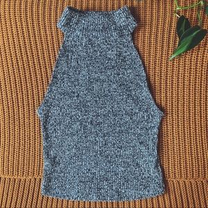 Open Back Mock Neck Sleeveless Knit Crop Top